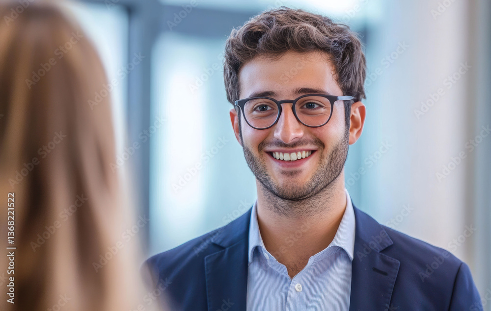 Naklejka premium At an exhibition trade fair, business professionals and entrepreneurs connect, exchanging ideas, exploring partnerships, and discussing strategic growth opportunities in collaborative setting.