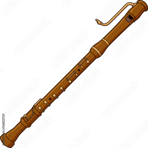 Großbassblockflöte aus Holz mit gebogenem Blasrohr und Klappenmechanik, ideal für Ensembles, Barockmusik und musikalische Illustrationen.

