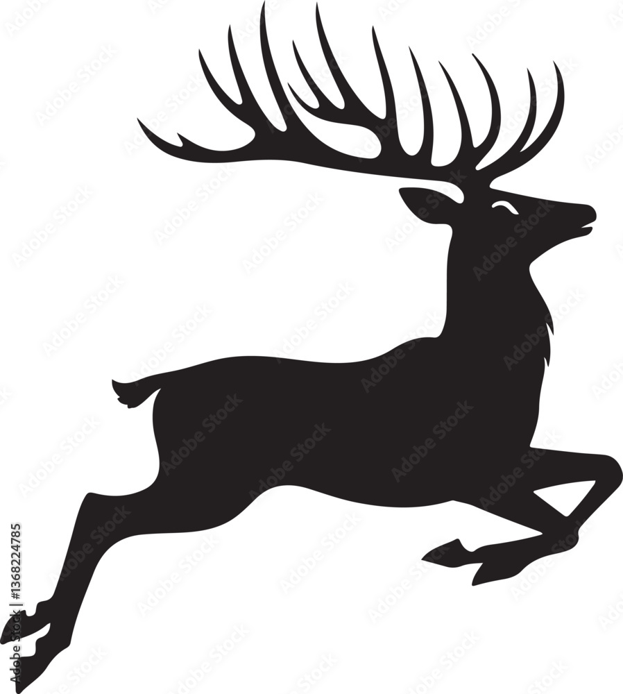 Obraz premium Deer silhouette vector illustration with antlers in a wildlife art style
