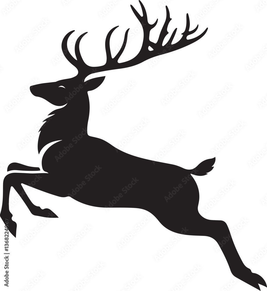 Fototapeta premium Deer silhouette vector illustration with antlers in a winter wildlife theme