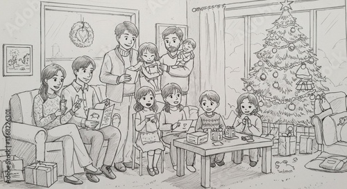 Family Gathering During Christmas Celebration (Sketch)