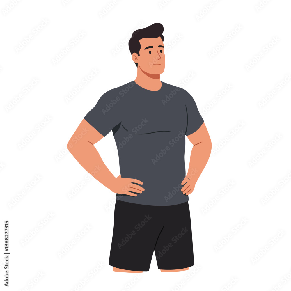 Confident young man in casual sportswear, minimal design style, vector illustration Confident young man in casual sportswear, minimal design style, vector illustration