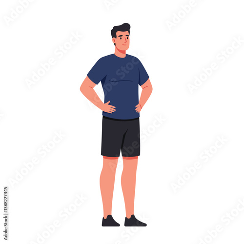 Standing man in casual wear with hands on hips flat vector art