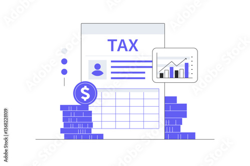 Financial charges, Obligatory payment calculation, Tax report, Personal income tax, Taxation, Financial management. Flat Cartoon Vector Illustration, icon. Stylish abstract design web
