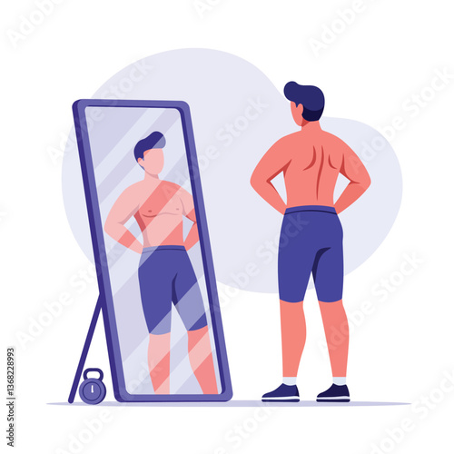 Person admiring transformation in mirror with flat style vector art