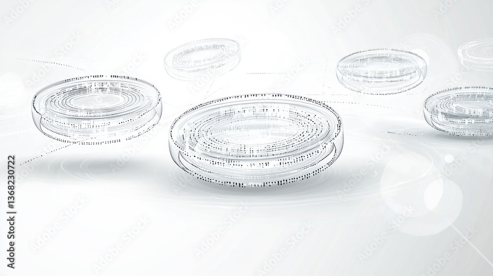 Abstract floating discs in a digital background Abstract floating discs in a digital background