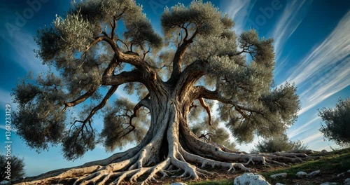 Ancient olive tree with its roots laid bare.