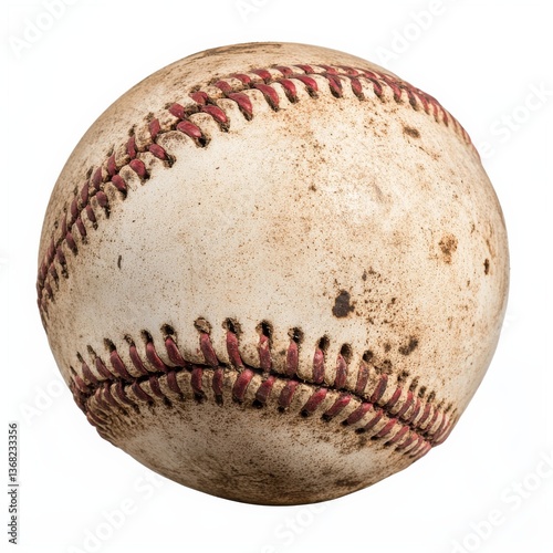 Wallpaper Mural Used Baseball Ball: A Well-Worn Sphere of Leather, Thread, and Grit Isolated on White for a Detailed View Torontodigital.ca