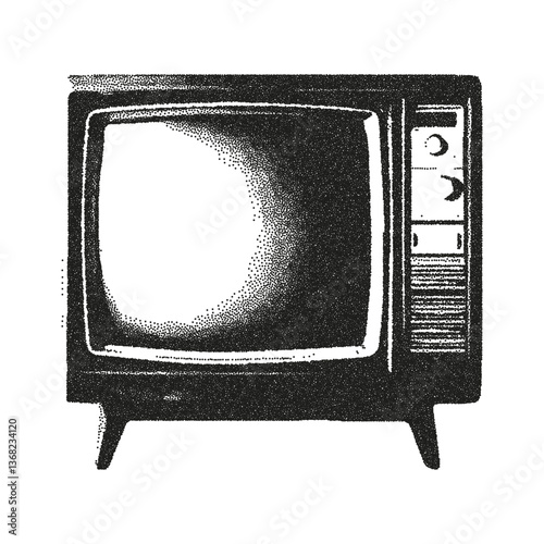 Vintage halftone element old TV with retro photocopy effect. Sticker for collage, vector illustration for print, banner.