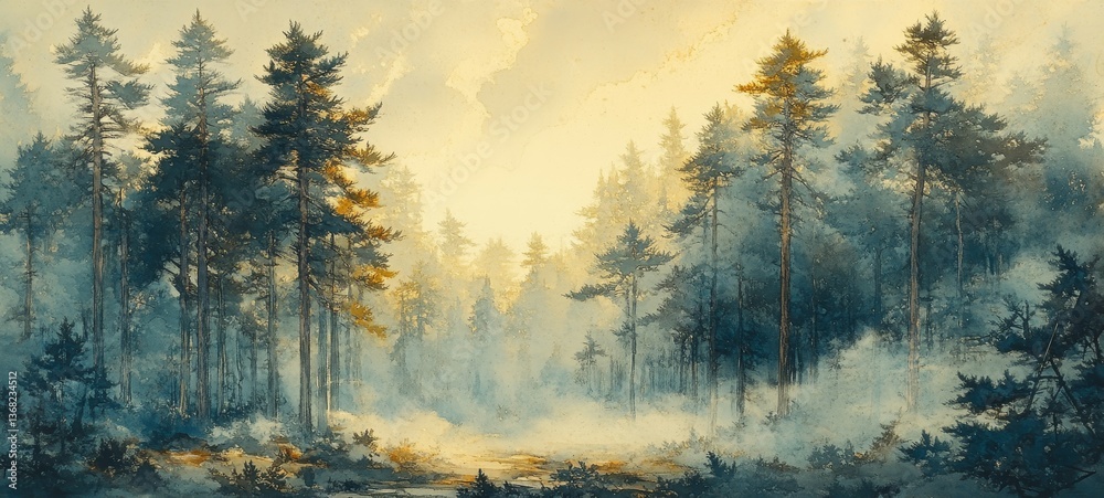 Fototapeta premium Forest Awakening, Morning fog lifting
