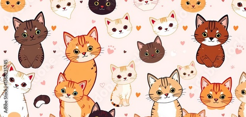 Adorable seamless cat patterns, cute kitty prints, vector illustrations, pet, tail