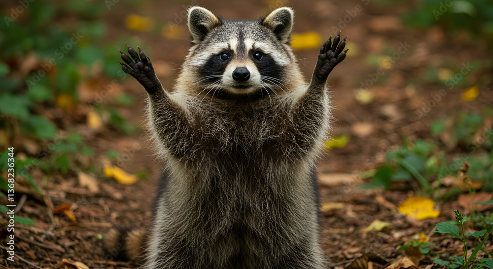 Fototapeta premium portrait of a raccoon in the woods