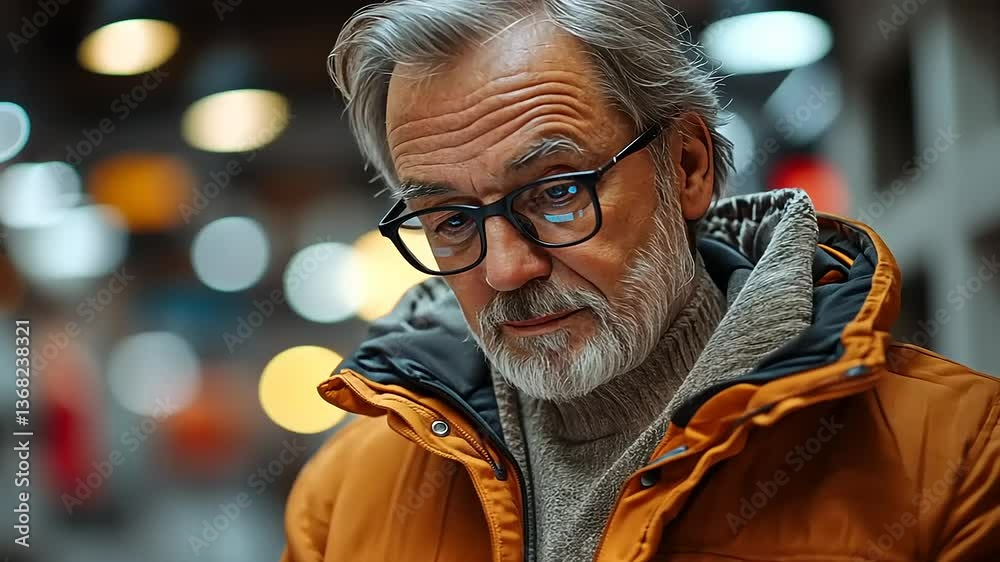 Elderly man in a cozy cafe, focused on his tablet amidst warm ambient lighting and blurred background Elderly man in a cozy cafe, focused on his tablet amidst warm ambient lighting and blurred background