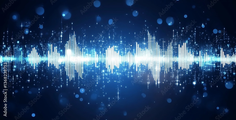 Obraz premium Abstract blue digital sound waves with a binary code background