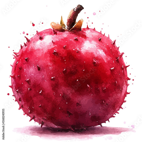 A watercolor of a hairless rambutan, isolated on a white background. Hairless rambutan vector.

