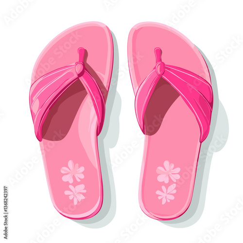 Pink flip flops with floral print on white background

