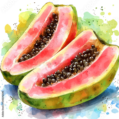 A watercolor of a hala fruit, isolated on a white background. Hala fruit vector.

