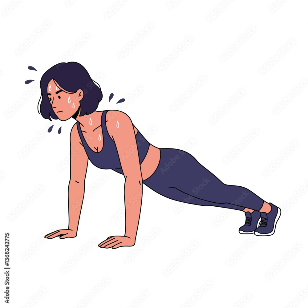 Woman performing push-up exercise in minimal flat design vector art Woman performing push-up exercise in minimal flat design vector art