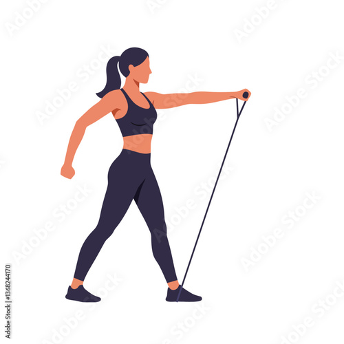 Woman using resistance band for exercise in flat design vector art