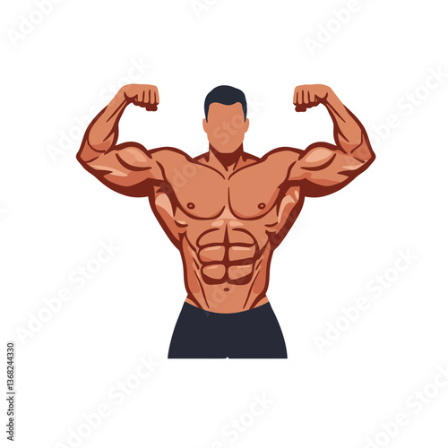 Strong muscular man posing confidently in flat design vector art