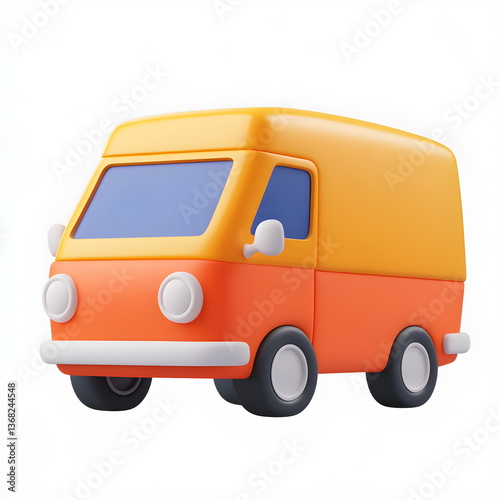 A whimsical and playful van with exaggerated proportions, bold outlines, and vibrant colors. This charming, storybook-style vehicle has a fun, lively feel, blending fantasy and artistic illustration.