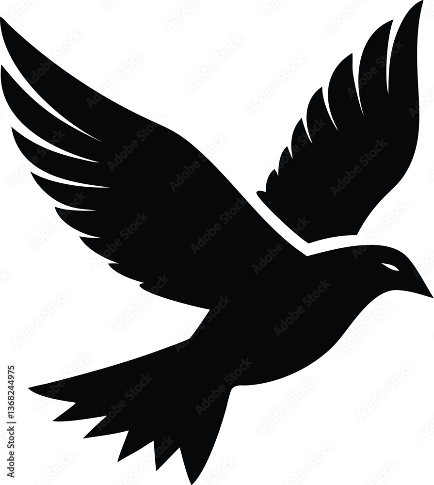 Obraz premium Soaring Dove: A stark silhouette of a dove in full flight, symbolizing freedom and peace. Capturing the grace and serenity of the bird against the backdrop.