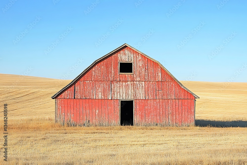 An old, weathered barn stands in the middle of a wide-open field, a testament to time?? passage An old, weathered barn stands in the middle of a wide-open field, a testament to time?? passage