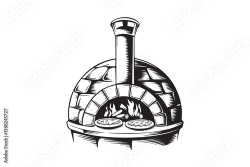 pizza oven Black and White Vector