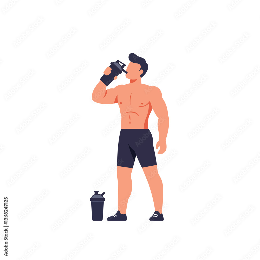 Fit man drinking protein shake in minimal style vector art Fit man drinking protein shake in minimal style vector art