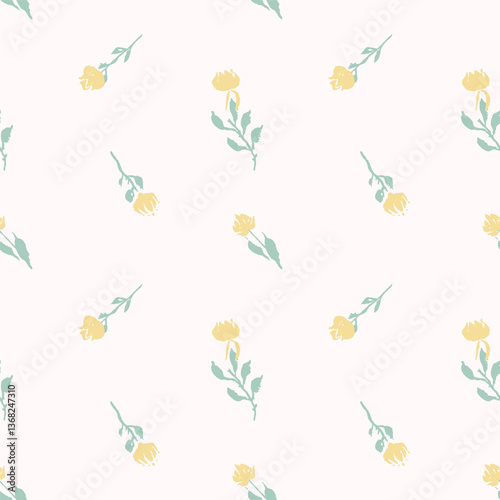 Wallpaper Mural Seamless pattern with hand drawn pastel ditsy flowers. Loose botanical repeat background. Rough florals wallpaper. Torontodigital.ca