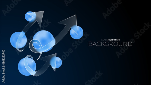 curly business arrow grow up market strategy. modern trendy gradient glass morphism shape vector illustration