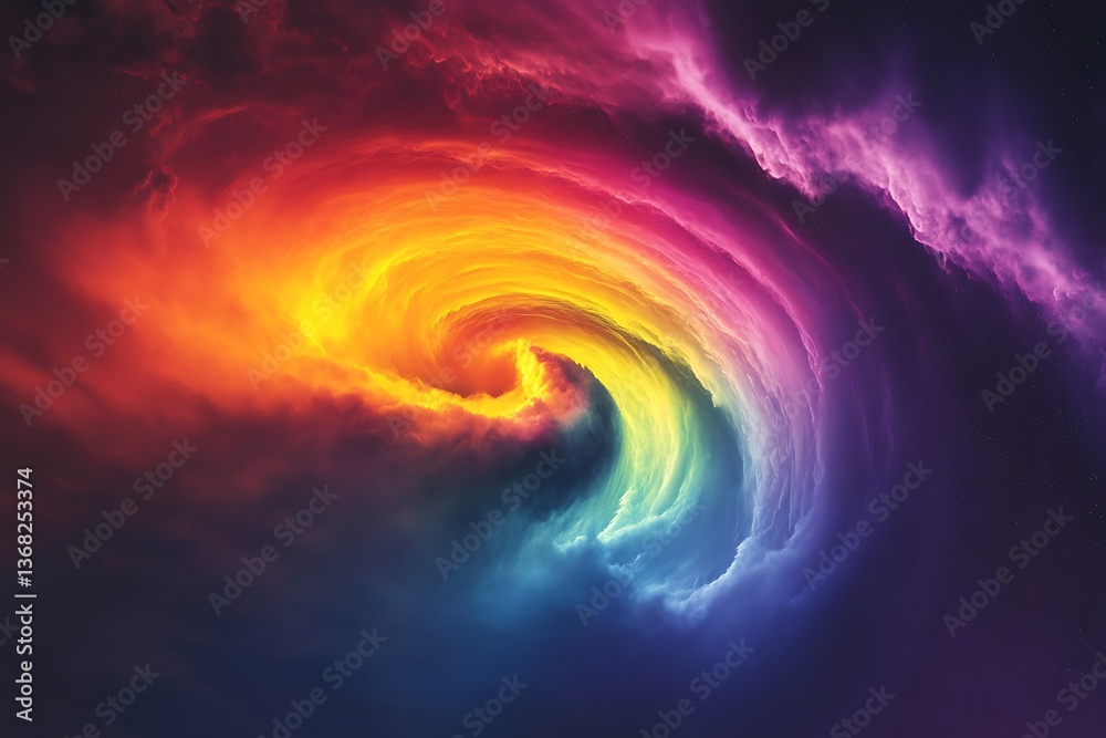 Fototapeta premium Aurora borealis funnel with vibrant, colorful lights spiraling down, symbolizing natural wonder