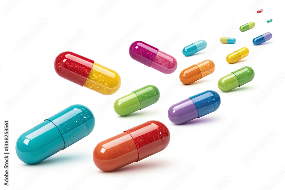 Colorful capsules. Tablets. Supplements. Colorful capsules. Tablets. Supplements.