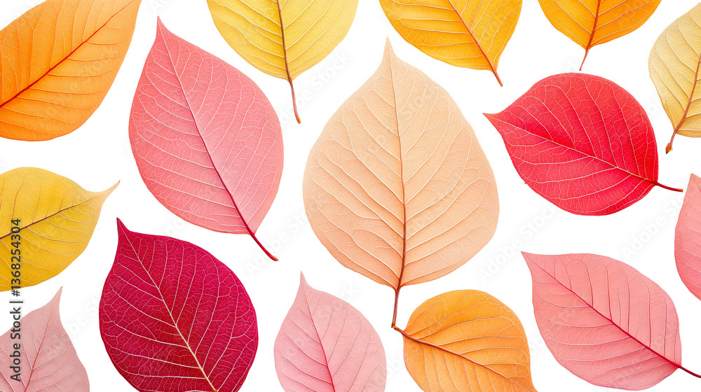 Obraz premium Autumn leaves with various colors and shapes, cut out transparent