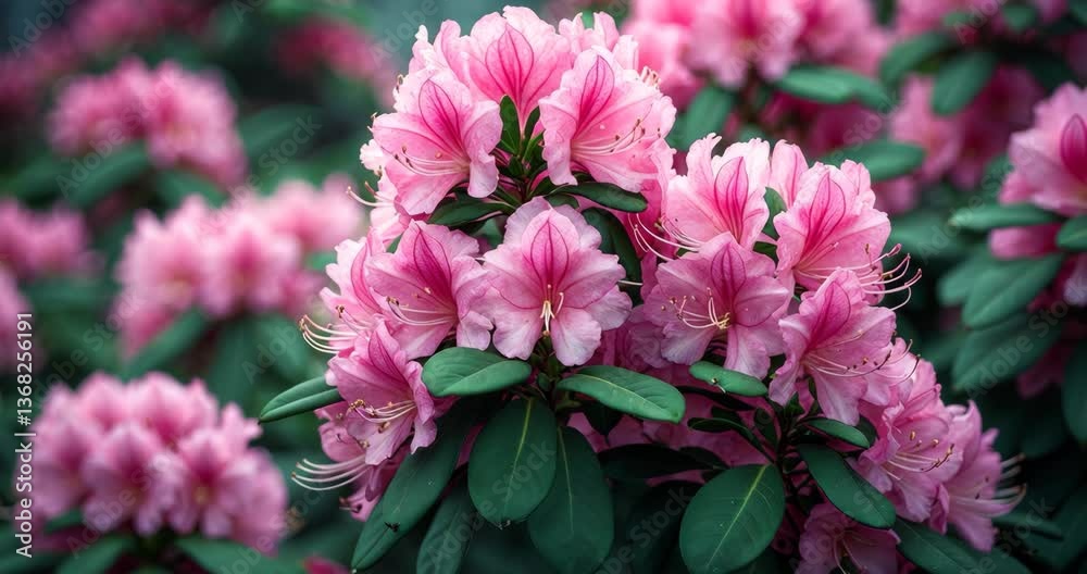 Stunning pink azalea. Close view of pink rhododendron blooms. Azalea shrub in flowering. Stunning pink azalea. Close view of pink rhododendron blooms. Azalea shrub in flowering.