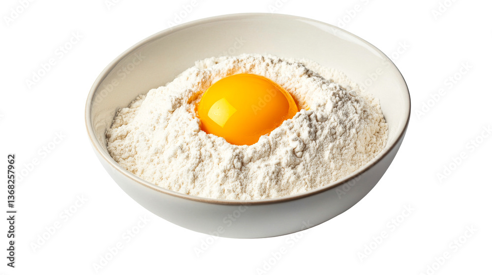 Egg yolk nestled in flour inside a bowl, cut out transparent Egg yolk nestled in flour inside a bowl, cut out transparent