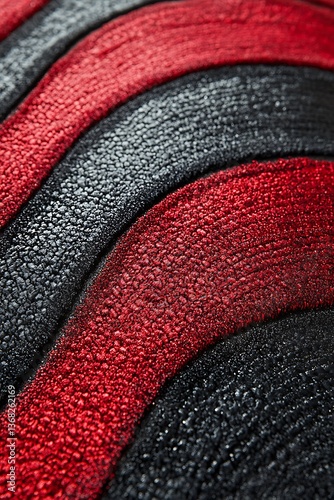 Abstract Wave Pattern Composed Of Red And Black Wavy Strips