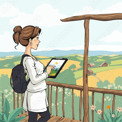 Rural Productivity Woman Working on a Tablet by a Window