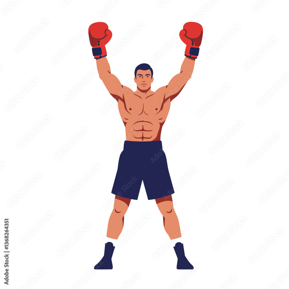 Boxer celebrating victory with arms raised in flat vector art style Boxer celebrating victory with arms raised in flat vector art style