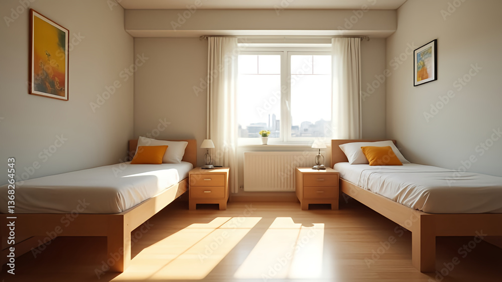 Naklejka premium interior of a bedroom with a bed