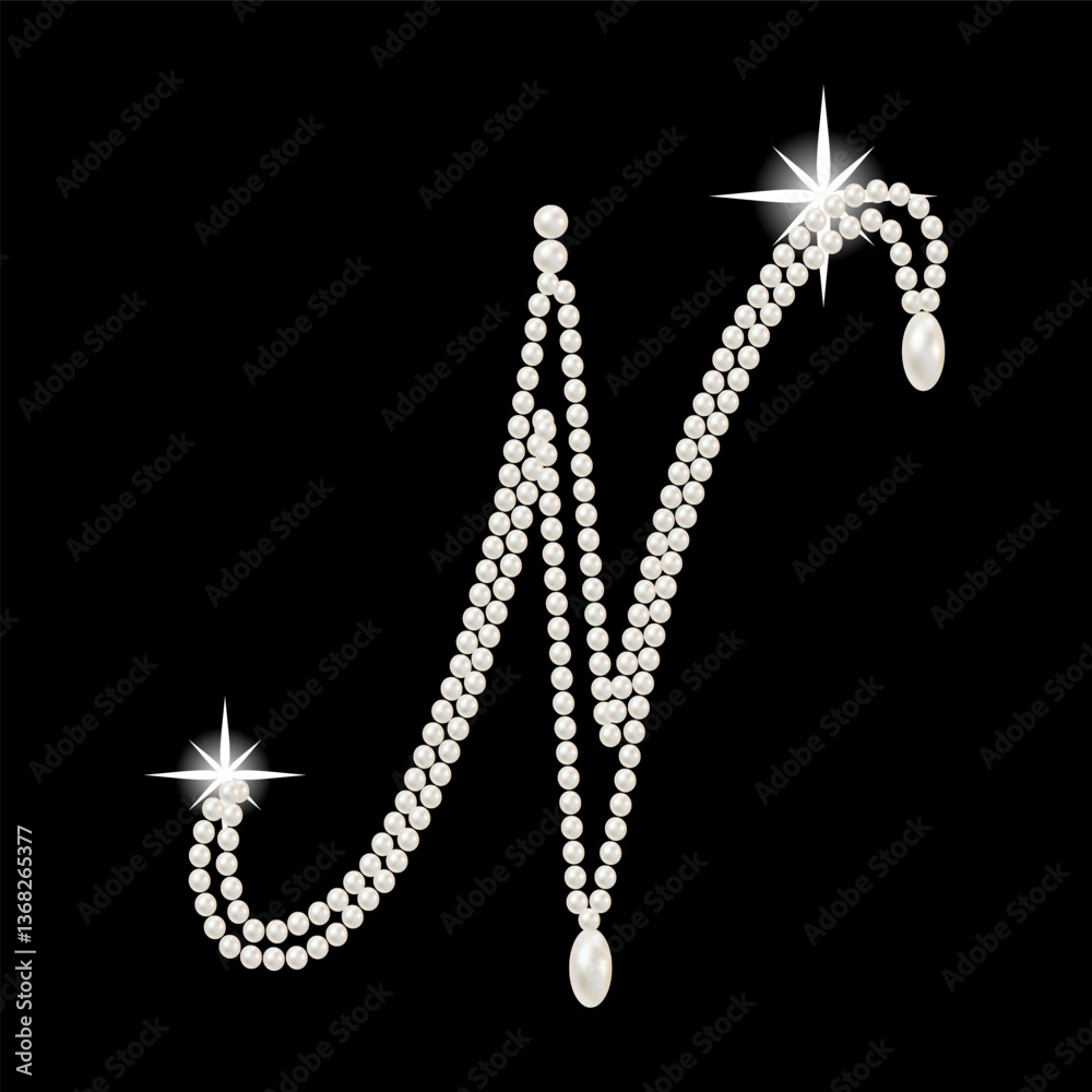 Capital Letters of English alphabet romantic with pearls