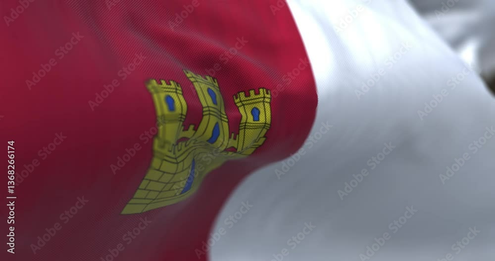Seamless loop in slow motion of Castile La Mancha flag waving