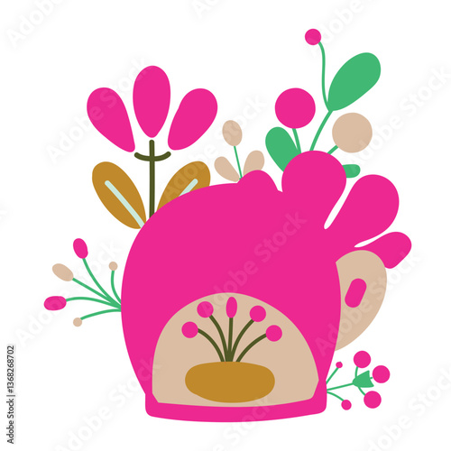 Abstract whimsical doodle element with herbal and floral motifs. 