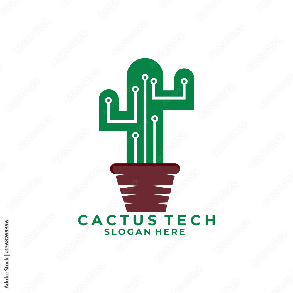 Cactus Circuit logo design icon vector template. Cactus Network logo design icon Cactus Circuit logo design icon vector template. Cactus Network logo design icon