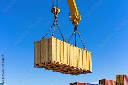 AI-integrated crane lifting a ship s superstructure module with millimeter precision, guided by motion sensors and digital ship models
