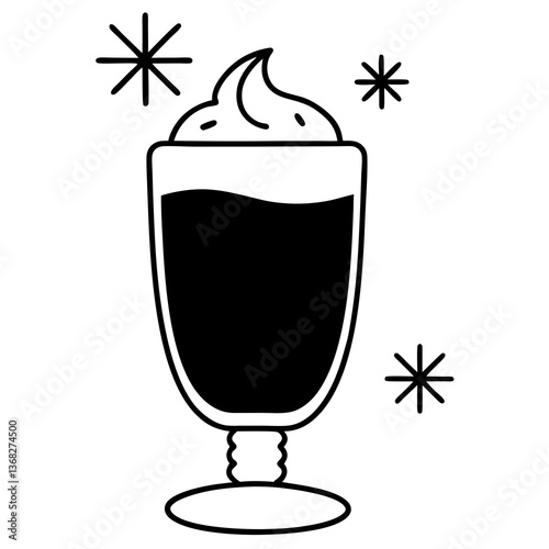 Eggnog in a festive glass line art vector illustration 