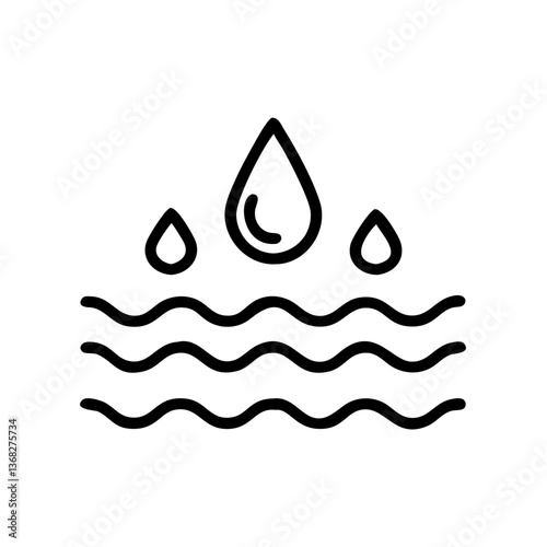 Water drops above wavy lines in minimalist black icon