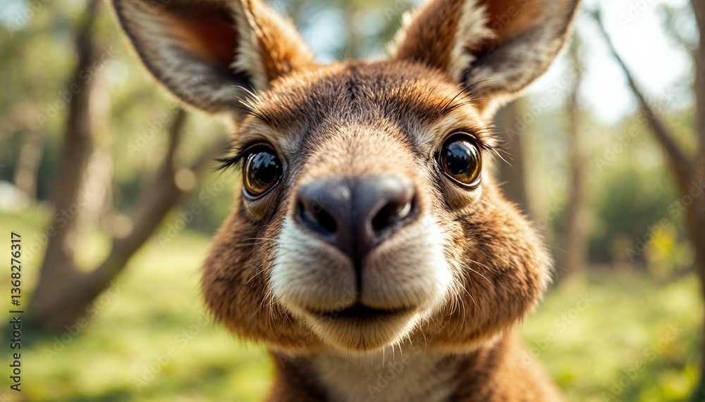 Fototapeta premium Close-up of Kangaroo Face with Big Eyes in Natural Setting
