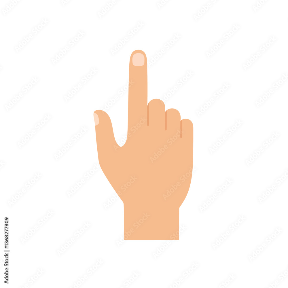 Hand gesture illustration showing raised index finger in flat vector art style Hand gesture illustration showing raised index finger in flat vector art style