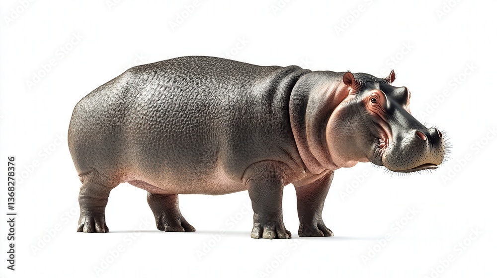 A detailed rendering of a realistic hippopotamus on a white background.